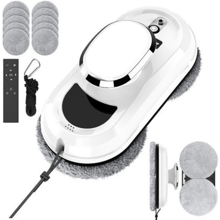 Robot de curatat geamuri Corenia QRE-2067183, electric cu telecomanda, compact, 2 kg, 20x20x10 cm, alb