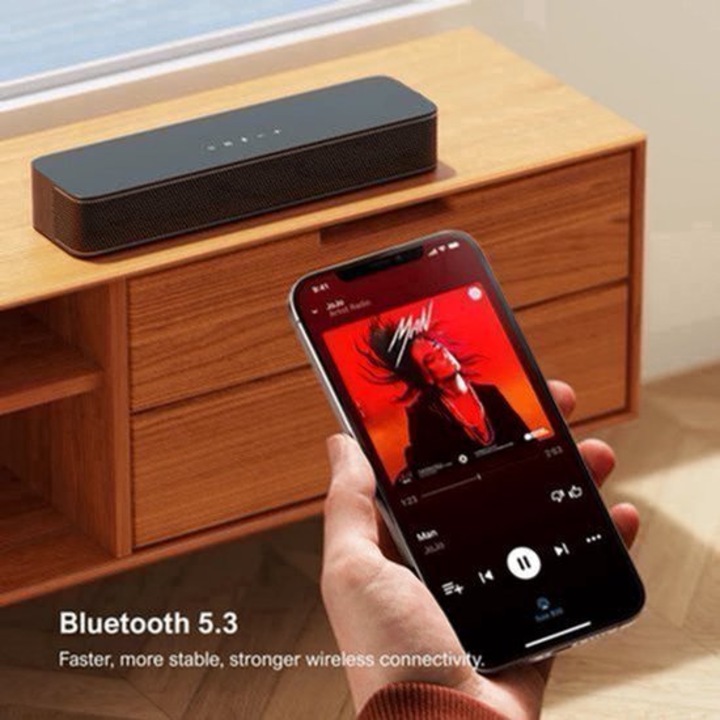 Soundbar Corenia QRE-2070704 2.1ch 120W, subwoofer incorporat, Bluetooth 5.3, Smart App, 121 preseturi EQ, intrari optic/AUX/USB, negru