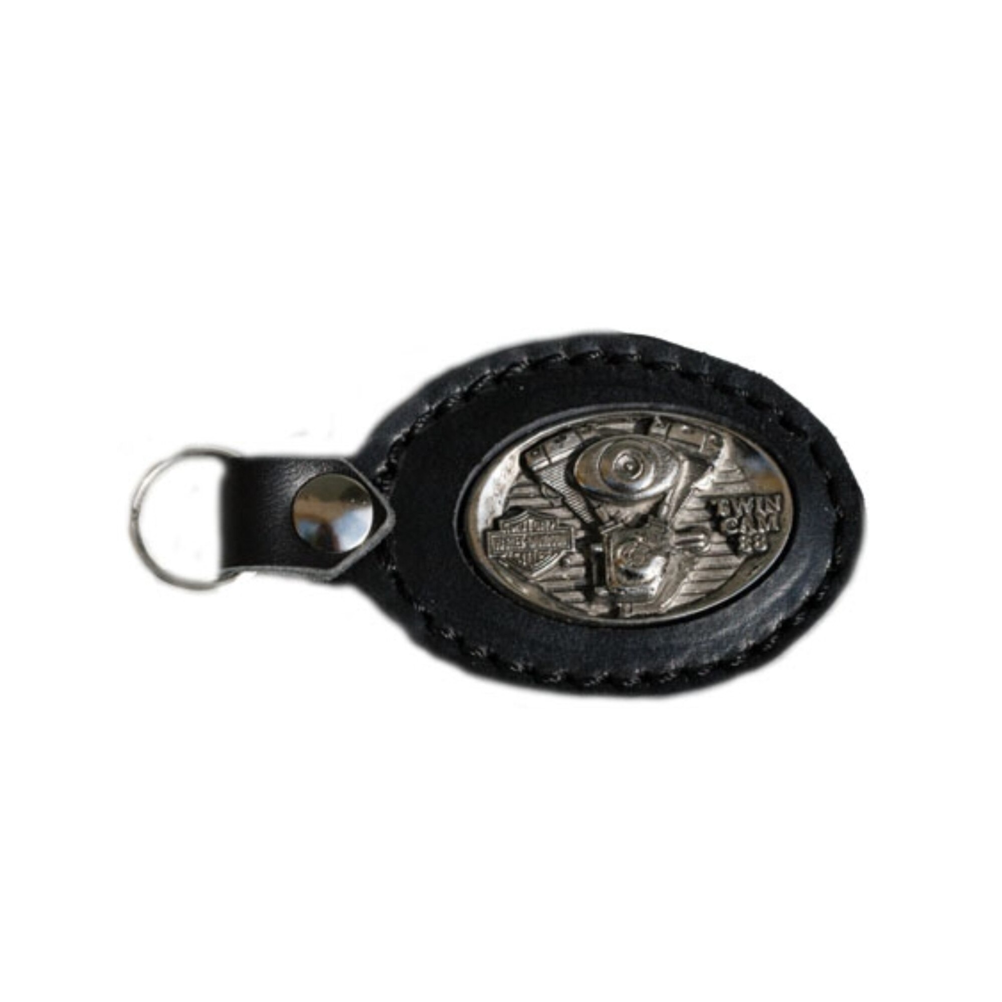 Breloc piele naturala, negru, ornament motor V2