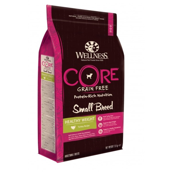 Hrana uscata pentru caini Wellness Core, Talie mica, Grain-Free Healthy Weight, 1.5Kg