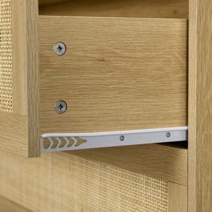 Comoda cu sertare Corenia QRE-2074488, 3 sertare, MDF cu fronturi din ratan ventilat, stejar natural, 80 x 40 x 80 cm