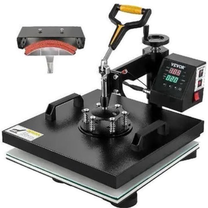 Presa termica 2‑in‑1 Corenia QRE-2075165, pentru transfer/sublimare, platou 38x38 cm, brat rotativ 360°, panou LCD digital, pana la 250°C, negru
