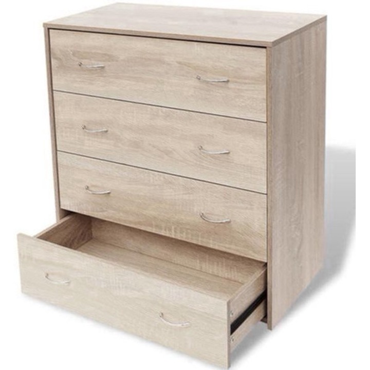 Comoda Corenia QRE-2075364, 4 sertare, lemn masiv si detalii metalice, maro stejar, 60 x 30.5 x 71 cm