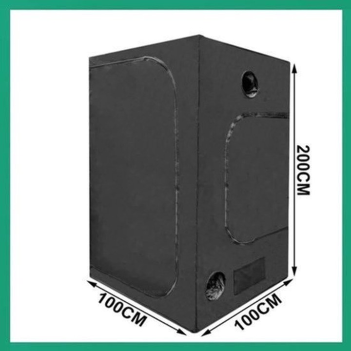 Cort de crestere Corenia QRE-2075755, 600D Oxford, Mylar reflectorizant 100%, cadru 16 mm, ventilatie multiple, negru, 100 x 100 x 200 cm