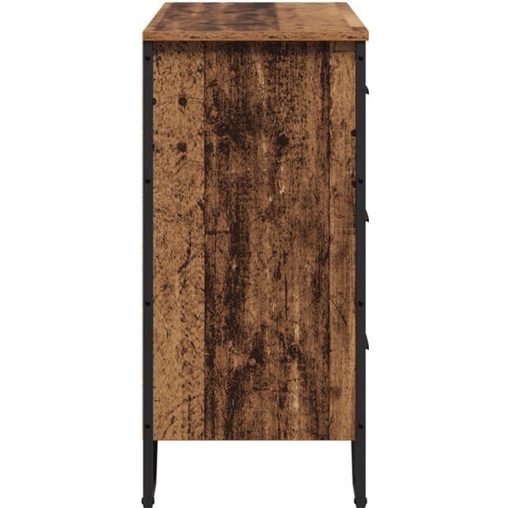 Comoda Corenia QRE-2076301 vintage din lemn, 6 sertare si 2 usi inchise, maro/negru, 35,5 x 74,5 cm