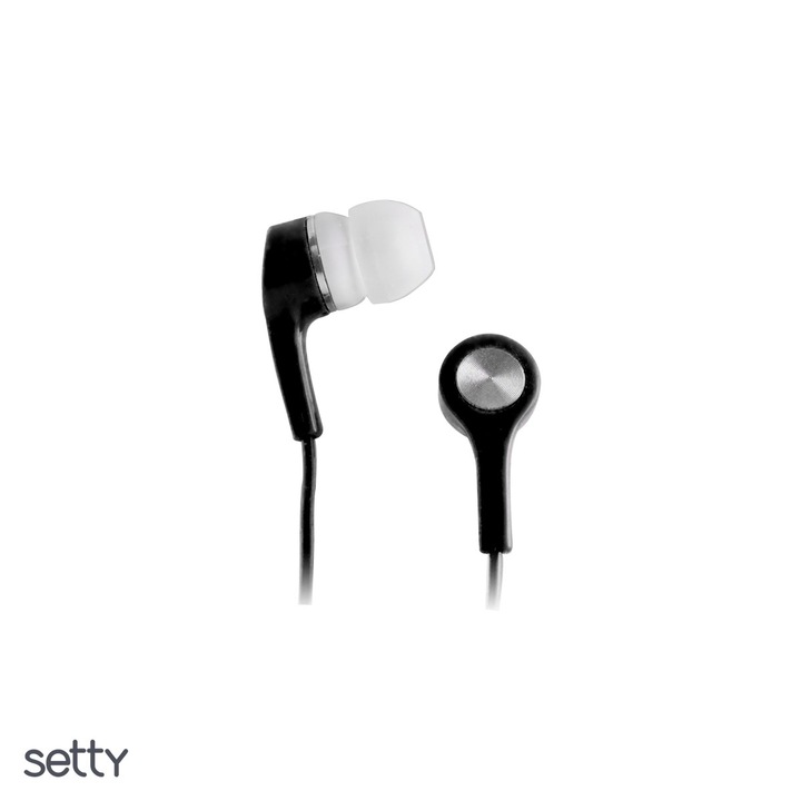 Casti Setty cu fir, jack 3.5mm, cablu 1m, Negru