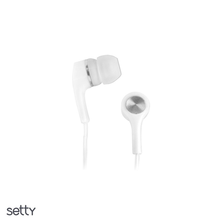 Casti Setty cu fir, jack 3.5mm, cablu 1m, Alb