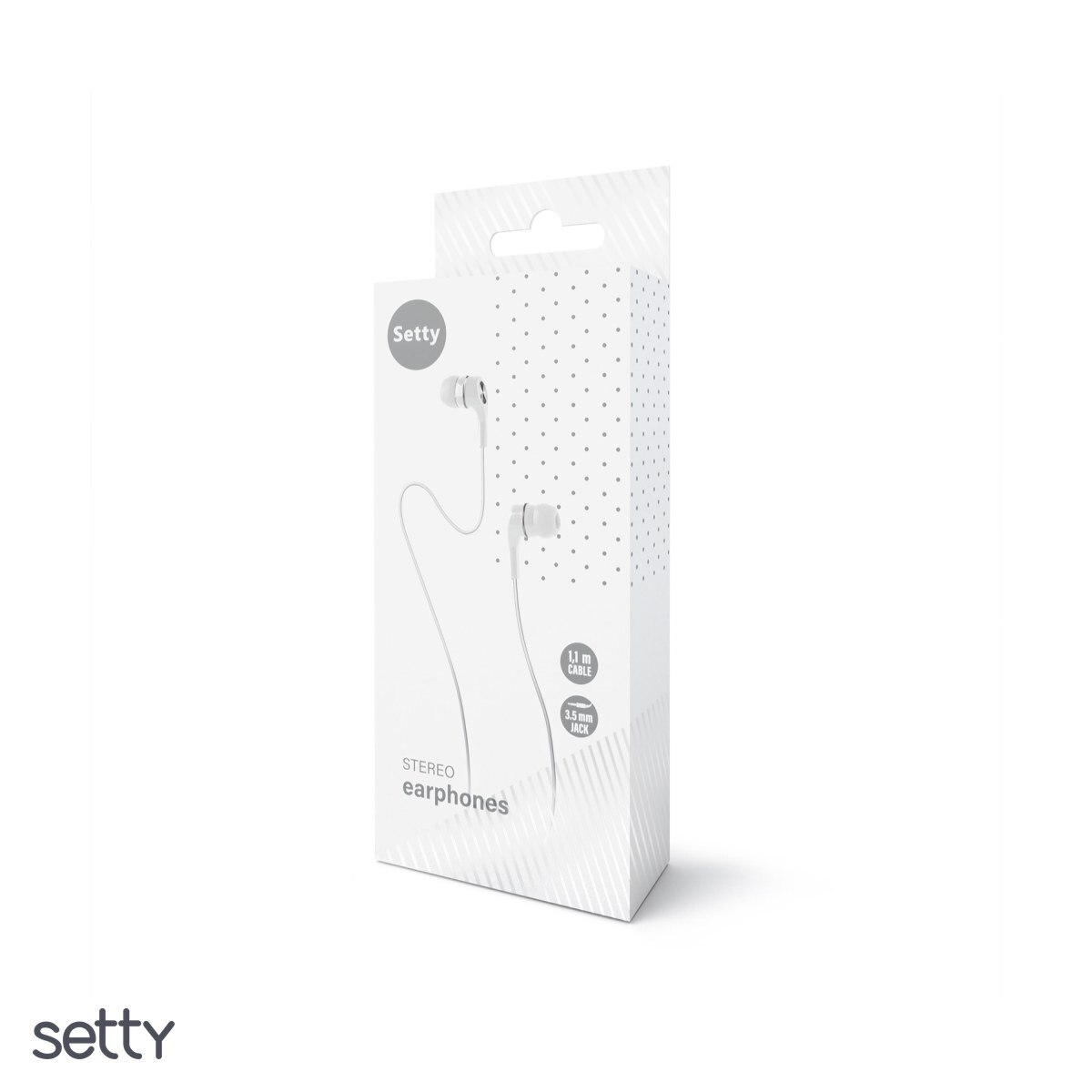 Casti Setty cu fir, jack 3.5mm, cablu 1m, Alb