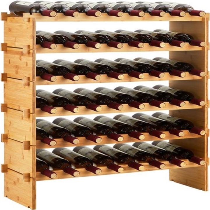 Suport pentru sticle de vin Corenia QRE-2077907, stivuibil si modular din bambus, natural, 120 x 23 x 17 cm