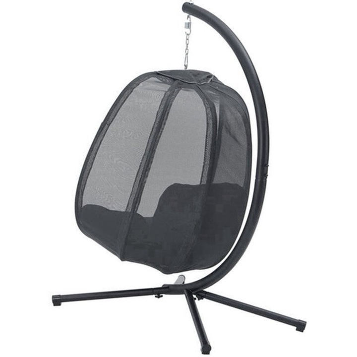 Fotoliu suspendat cu cadru Corenia QRE-2078090, cadru din otel, pernuta 6 cm, max. 120 kg, gri inchis, 168 x 120 x 108 cm