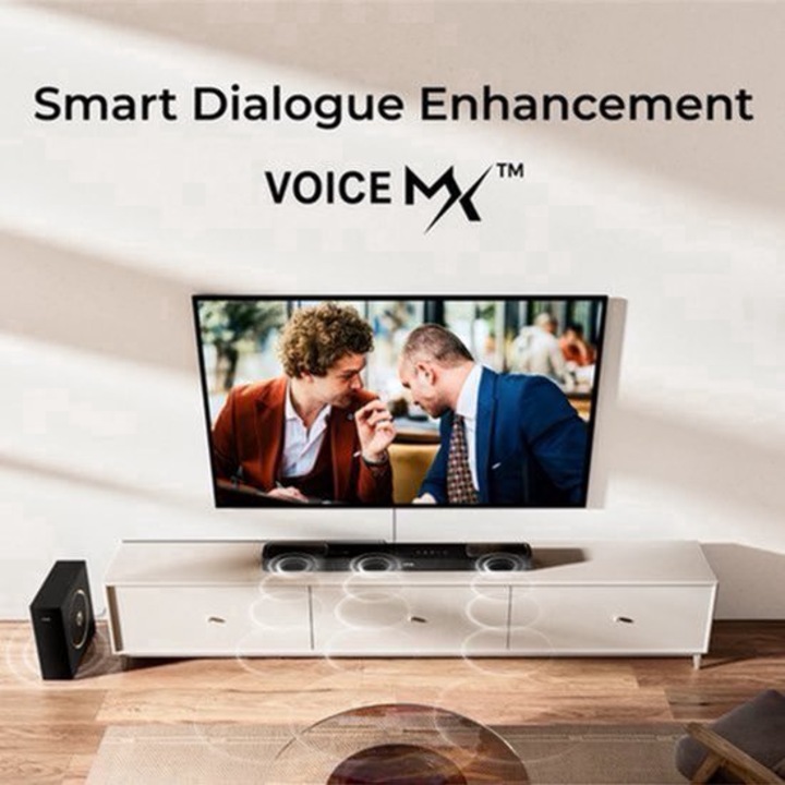 Bara de sunet Corenia QRE-4321453, 3.1.2 Dolby Atmos cu subwoofer 5,25 inch, HDMI eARC, Bluetooth 5.3, VoiceMX, USB/Optic/Coaxial/AUX, negru, 448x335x195 mm