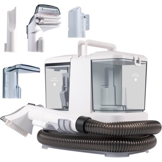 Curatator tapiterii 4-in-1 Corenia QRE-2078950, 400 W, 9 kPa, fara sac, rezervor 0,8/0,5 L, alb-gri, furtun 1,17 m, 3,5 kg