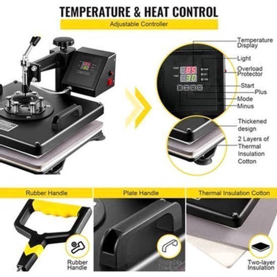 Presa termica 8-in-1 Corenia QRE-4523900, 15x15 inch (38x38 cm) 1250W, brat rotativ 360°, control LED digital, negru