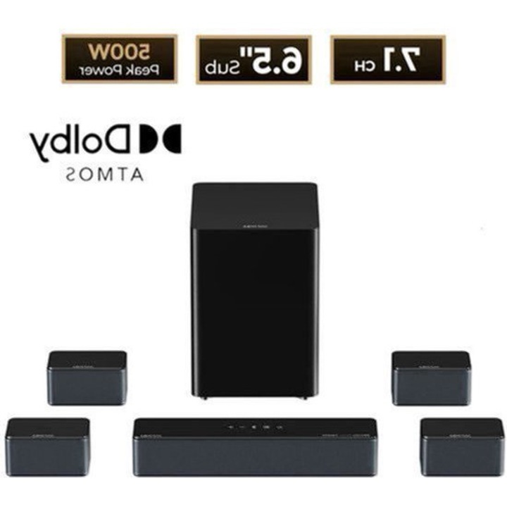 Set soundbar Corenia QRE-2096626, 7.1 canal Dolby Atmos, subwoofer wireless 6.5" si 4 sateliti, BassMX, HDMI eARC, 500W peak, negru