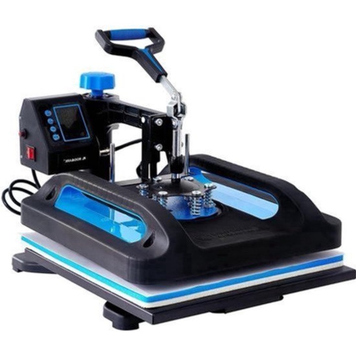 Presa termica 8-in-1 Corenia QRE-2083554, platou 12x15 inch, brat rotativ 360°, LCD digital, pana la 250°C, cu accesorii pentru cani si sepci, negru