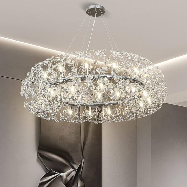Candelabru Cristal SEGOVIA Magno 12x E14, Diametru 60cm, Crom Lucios, Inaltime Reglabila