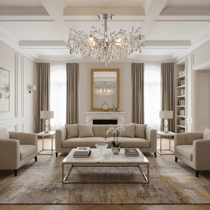 Flippy Candelabru Cristal REINA Regalis, 8xE14, D80cm, Crom Lucios, Metal si Cristal