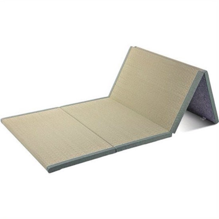 Saltea tatami Corenia QRE-2090307, riet natural (acetat) cu baza anti-alunecare non-woven, pliabila, 200 x 75 x 3,5 cm, verde natural