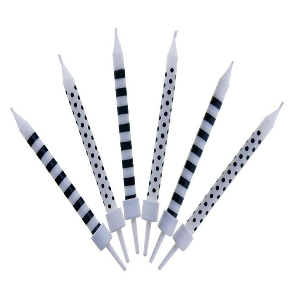 Lumanari aniversare pentru tort, cu buline si dungi, 6buc