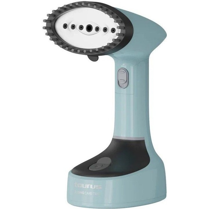 Aparat de calcat cu abur portabil Taurus 918720000, 1400 W, rezervor 185 ml, abur continuu 20 g/min, talpa inox, pliabil, celadon/negru