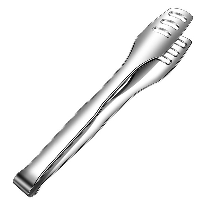 Cleste pentru gratar si servire din otel inoxidabil 18/8, varf plat cu striuri, arc integrat, 30 cm, argintiu