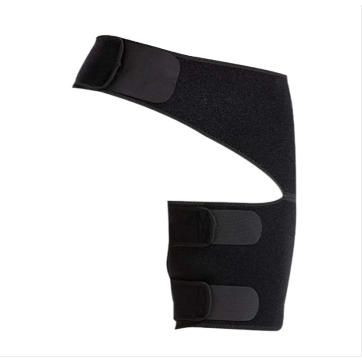 Suport reglabil pentru coapsa si sold din material elastic (cauciuc) cu bretele reglabile si inchidere velcro, negru, universal