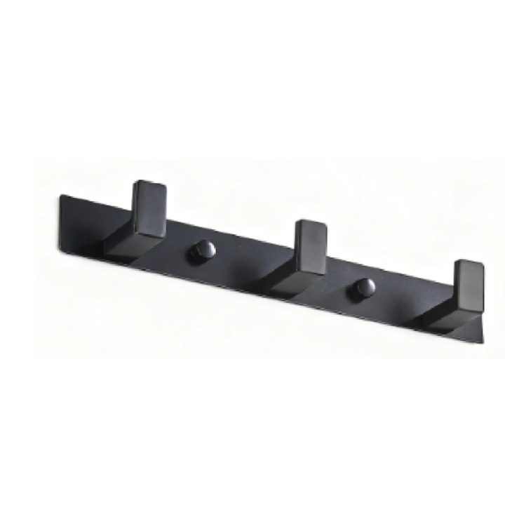 Cuier de perete din inox 304, suport cu 4 carlige, finisaj mat negru