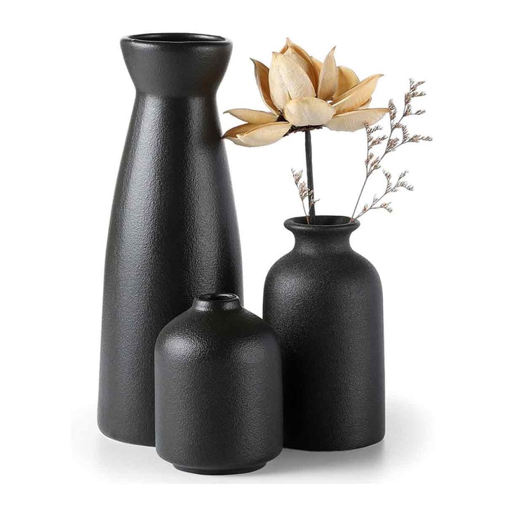 Set vaze ceramice LR-20260824-30354, design modern, negru, 3 piese
