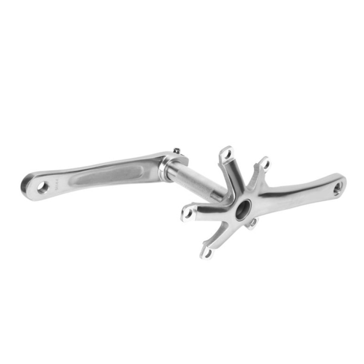 Set brate pedalier LR-20260824-30323, aliaj de aluminiu, spider 5 brate, BCD 130 mm, tratament anodizat, argintiu