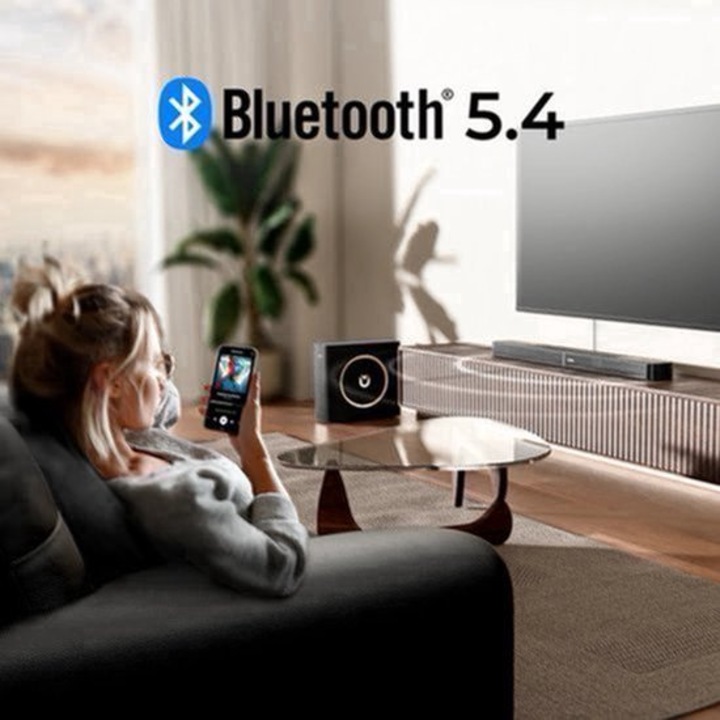Soundbar Corenia QRE-2093315, sistem 3.1.2 Dolby Atmos cu subwoofer 5,25 inch, HDMI eARC, Bluetooth 5.4, negru, dim. 195 x 335 x 448 mm