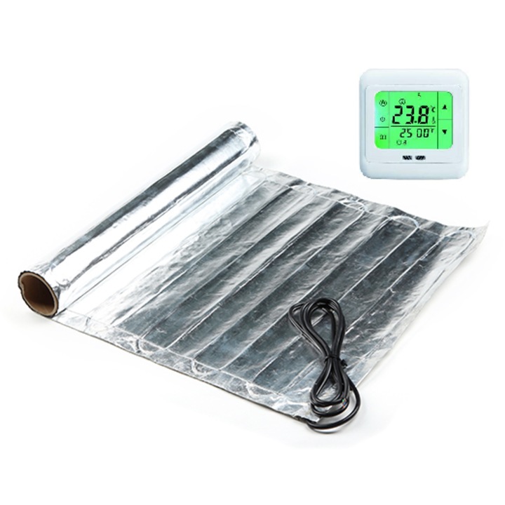 Kit covor aluminiu incalzire sub pardoseala parchet / mocheta INTACT HEATING 1200W - 8mp cu termostat programabil
