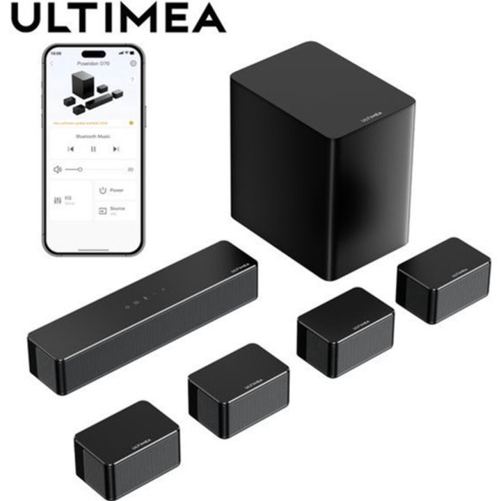 Soundbar 7.1 Corenia QRE-4427651, cu subwoofer wireless 6.5", Bluetooth, control prin aplicatie, 48 cm, negru