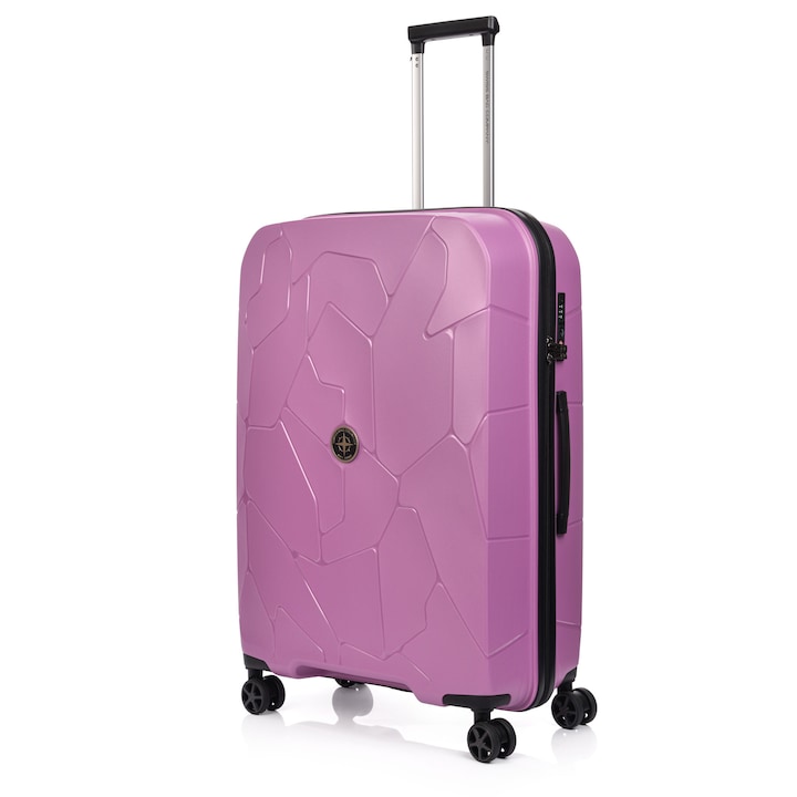 Голям куфар, Swissbags, 75 см, Crocus, Модел Lava, Обем 92 литра, Тегло 3.9 кг, Здрав корпус от водоустойчив полипропилен, 4 двойни многопосочни колела, Телескопична дръжка, TSA шифър за сигурност, Елегантен дизайн с устойчивост на удари