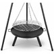 Focar pentru camping Corenia QRE-2103982 cu stativ reglabil, gratar si tigaie suspendata, negru, 152 cm