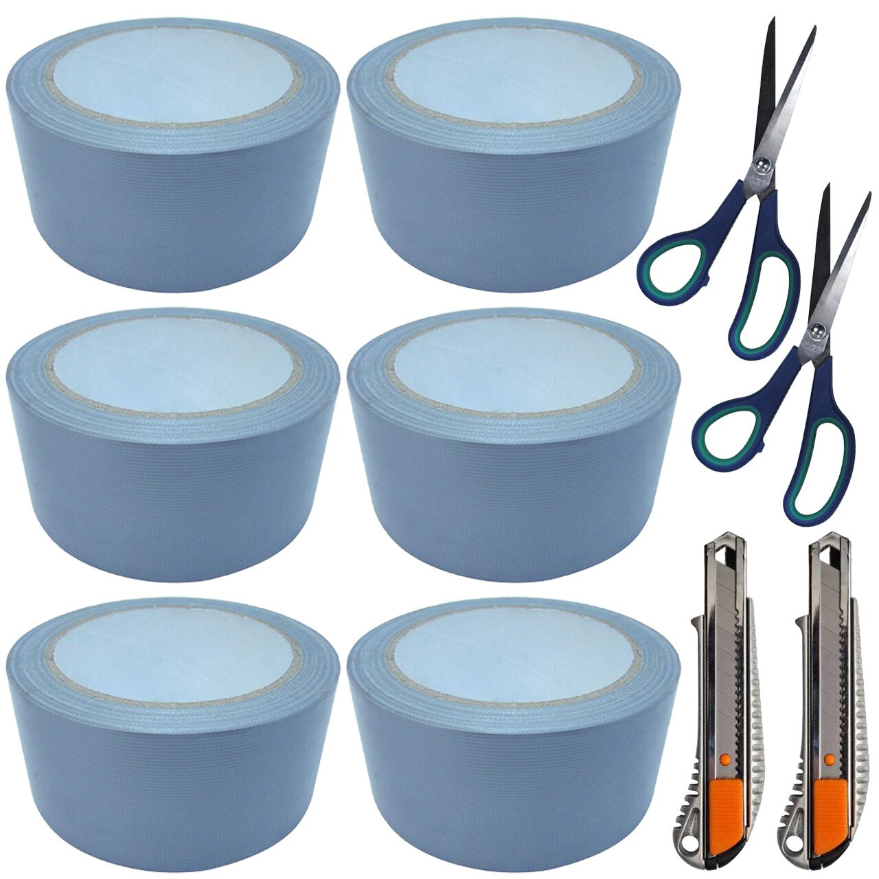 Pachet - 6 x Banda adeziva panzata, 30M + 2 x Foarfeca, 21CM + 2 x Cutter metalic
