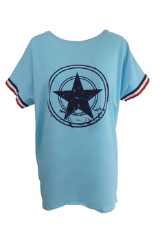 Bluza dama - albastru deschis cu stea pe piept si banda tricolor la maneca - L-XL Bluza dama - albastru deschis cu stea pe piept si banda tricolor la maneca - L-XL