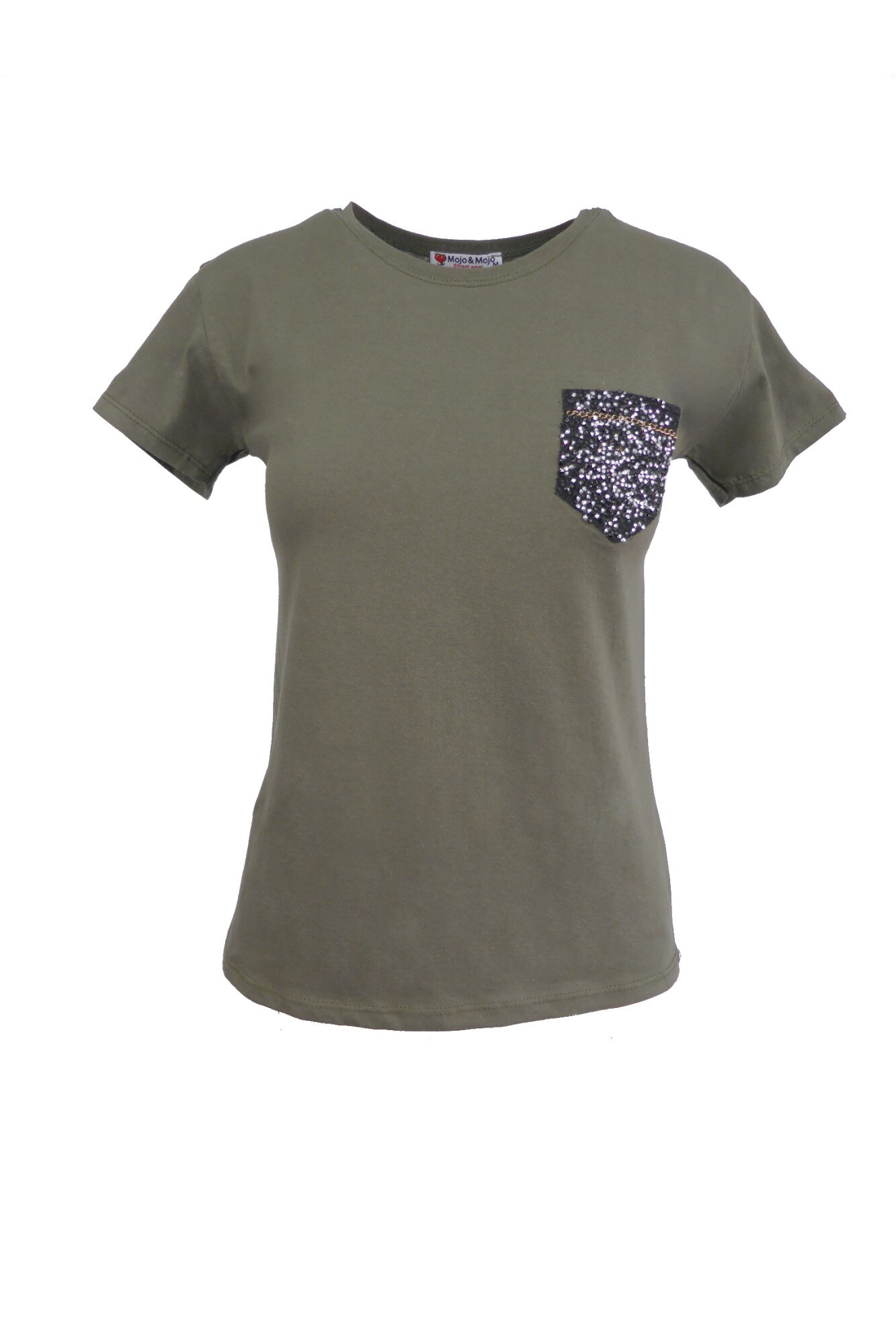 Tricou - UNIVERS FASHION - negru cu un buzunar fals pe piept, Verde, S