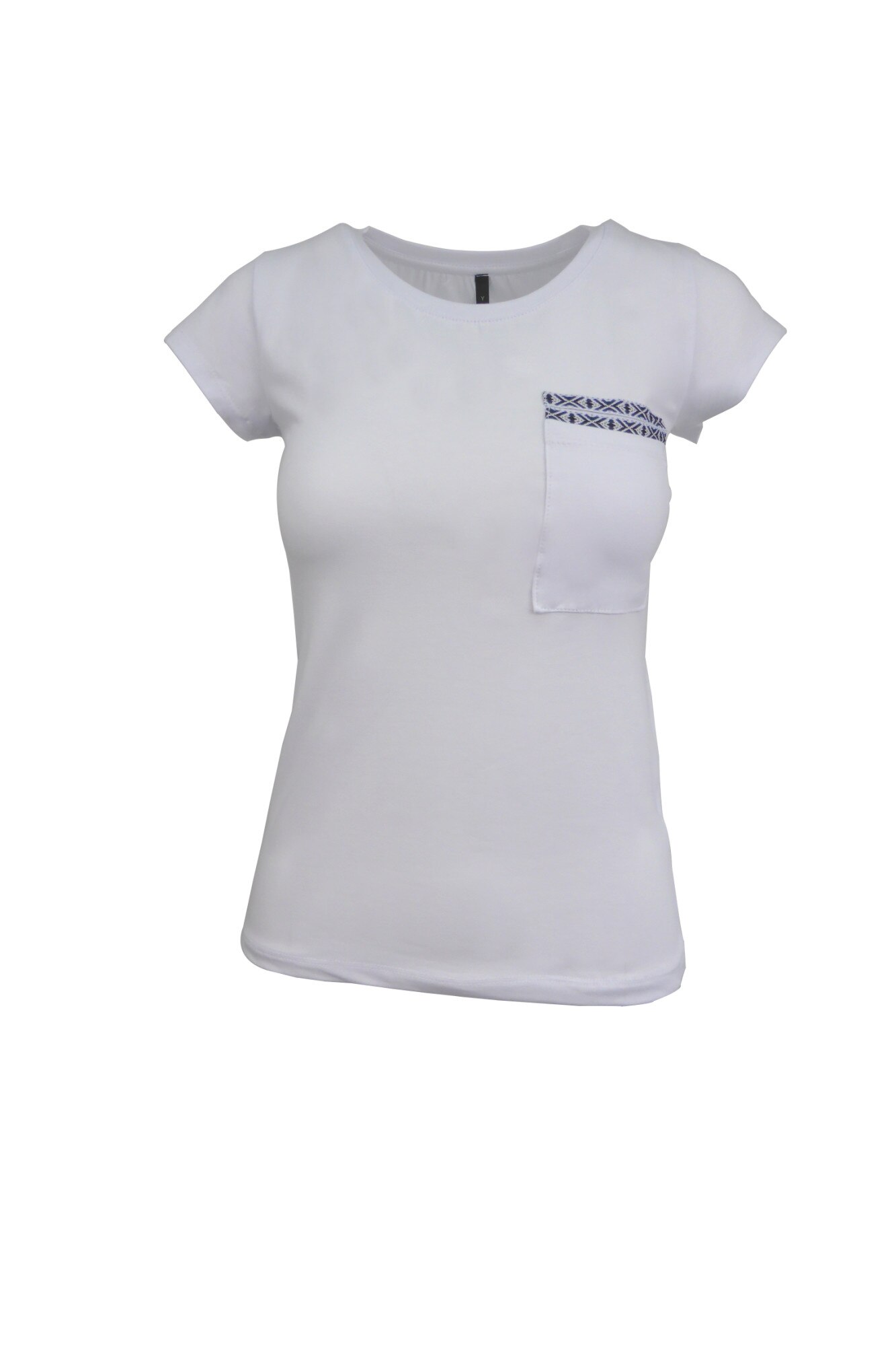 Tricou - UNIVERS FASHION - alb cu un buzunar pe piept - S