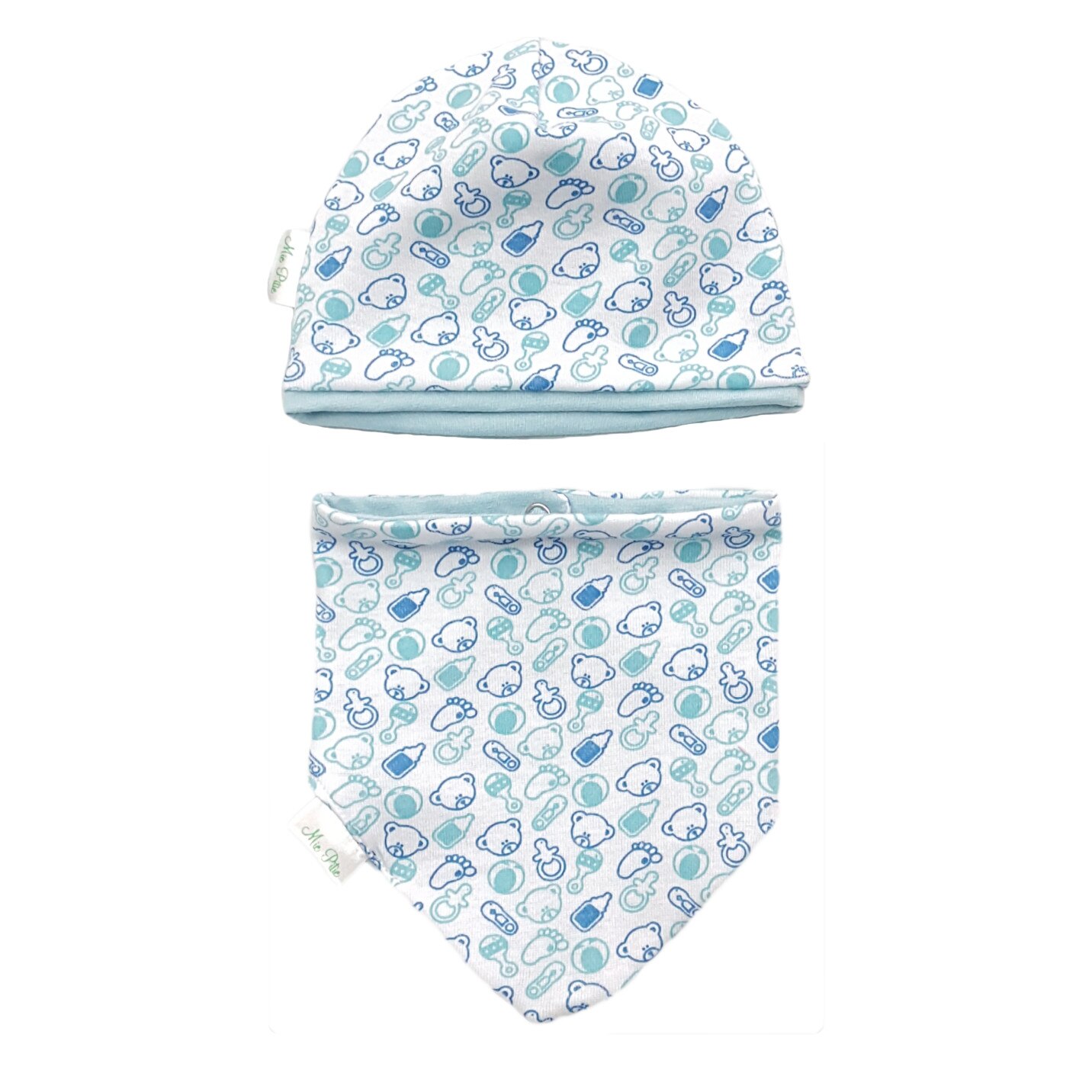 Set fes dublat cu esarfa dublata Mic Pitic SFB1 BLEU, bleu, 38 cm