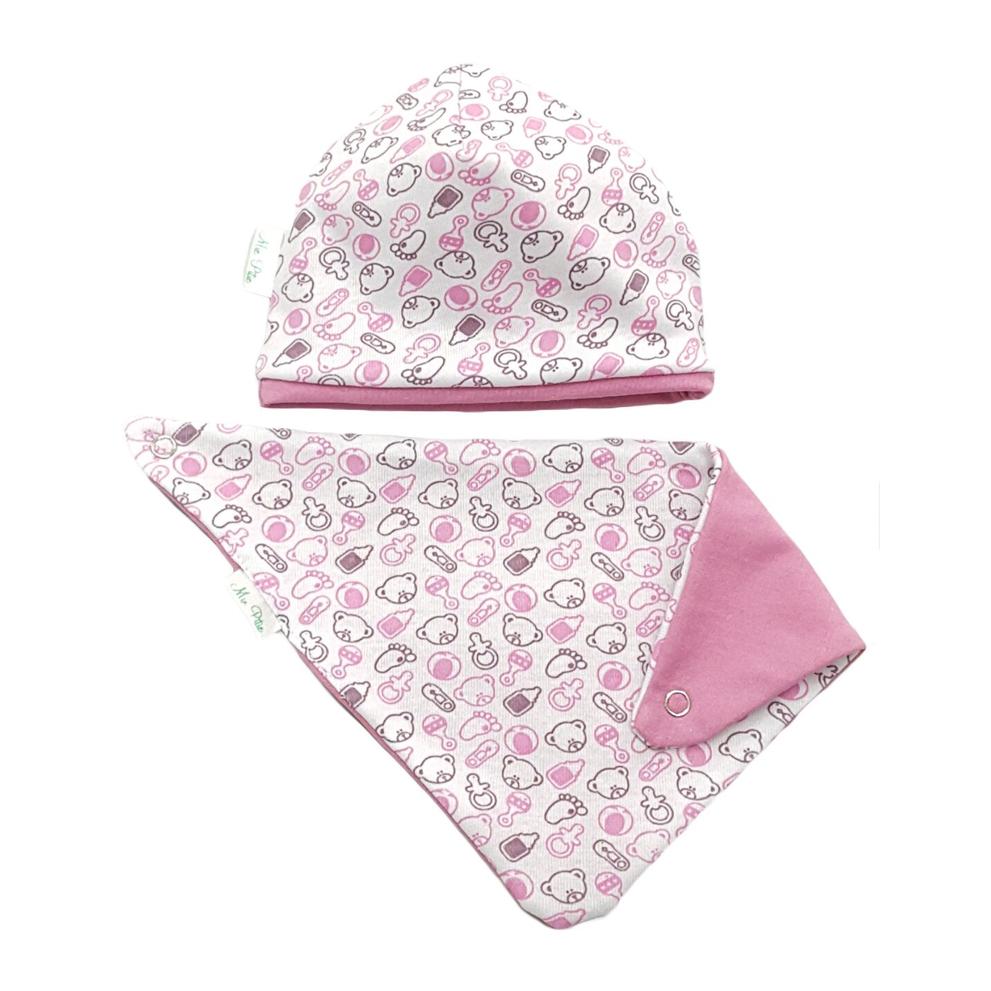 Set fes dublat cu esarfa dublata Mic Pitic SFB1 ROZ, roz, 38 cm