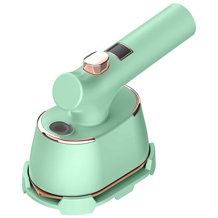 Aburitor portabil/fier de calcat vertical FU-K0276-20260907-7052, 2in1 uscat si cu abur, talpa titan 150°C, ecran LCD, rezervor 120 ml, pliabil, verde, priza EU