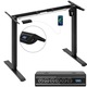 Birou reglabil pe inaltime Corenia QRE-2111730, cadru metalic T cu doua coloane, blat aspect lemn, maro/negru