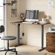 Birou reglabil pe inaltime Corenia QRE-2111730, cadru metalic T cu doua coloane, blat aspect lemn, maro/negru