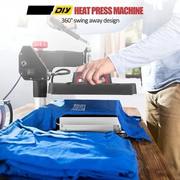 Presa termica Corenia QRE-4327988 8-in-1 pentru sublimare, platan 30x38 cm, brat rotativ 360°, temperatura digitala 0–232°C, timer 0–999s, 800W, negru, include 50 folii