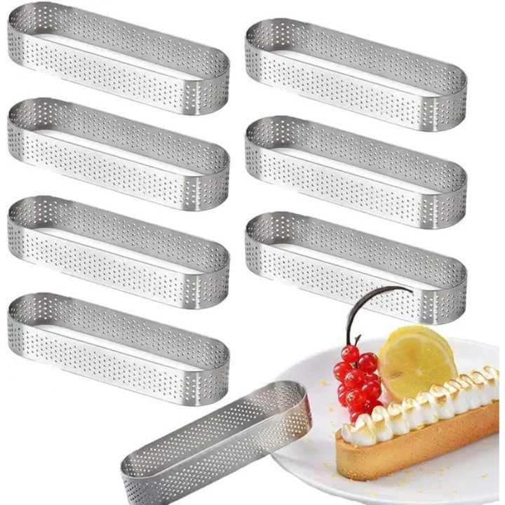 Set 8 forme ovale pentru tort din otel inoxidabil, argintie, 10x3x2cm
