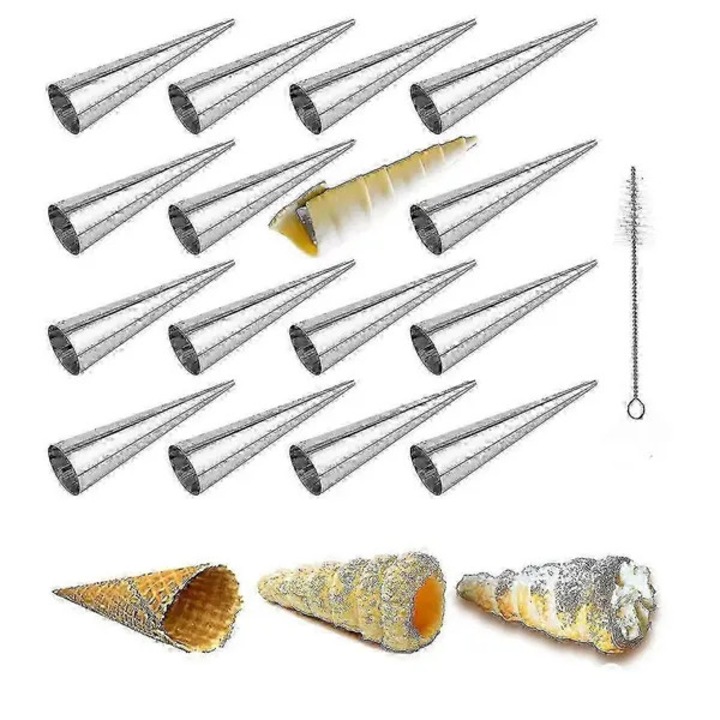 Set de 16 forme de corn pentru crema din otel inoxidabil, argintiu, 5x1, 4 inci