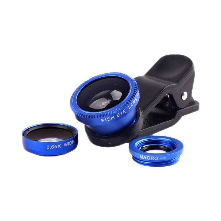 Set universal lentile pentru telefon 3 in 1, husa inclusa