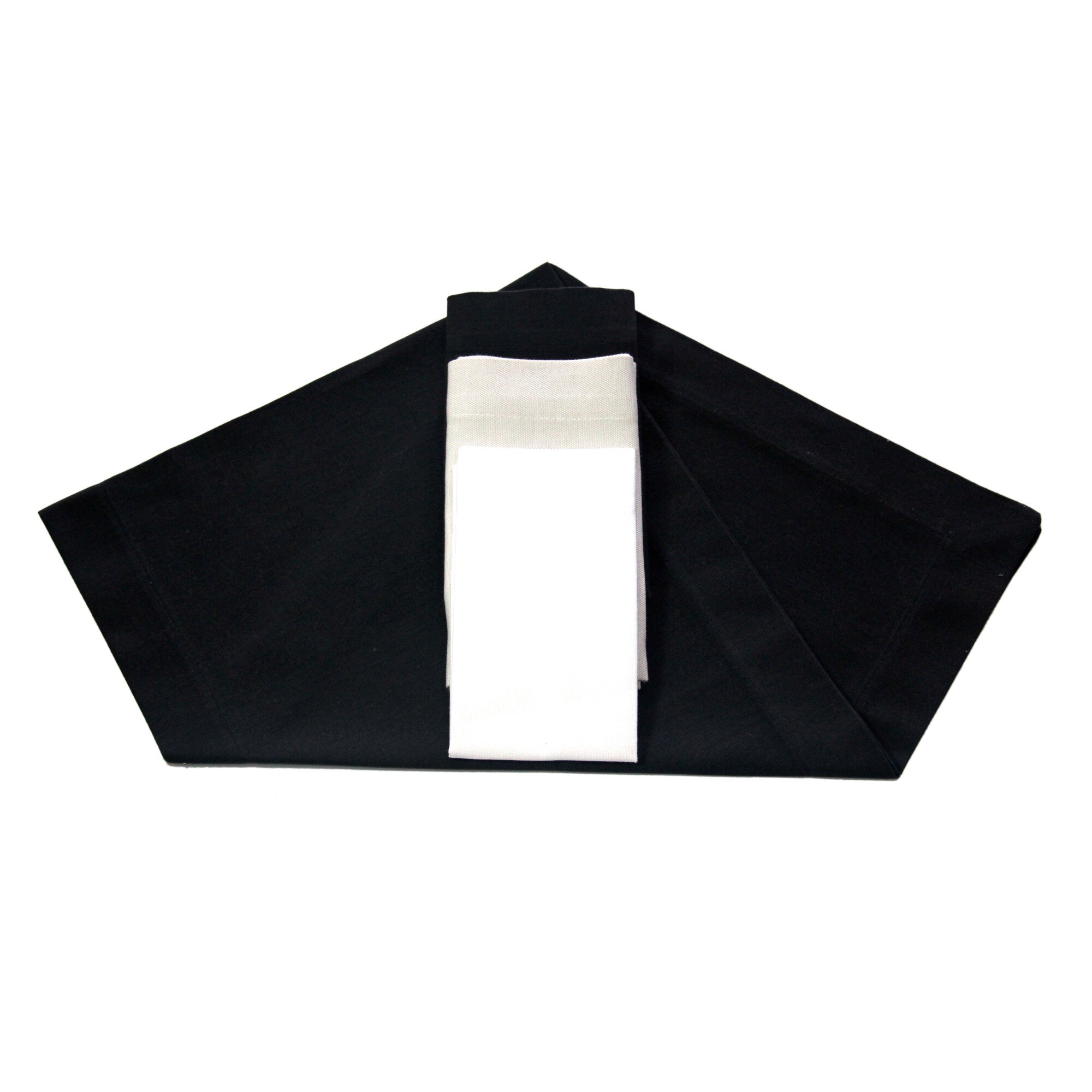 Set napron + 4 servete , HTD, model premium, culoare alb/negru/crem, dimensiuni 115cmx35cm + 42cmx35cm