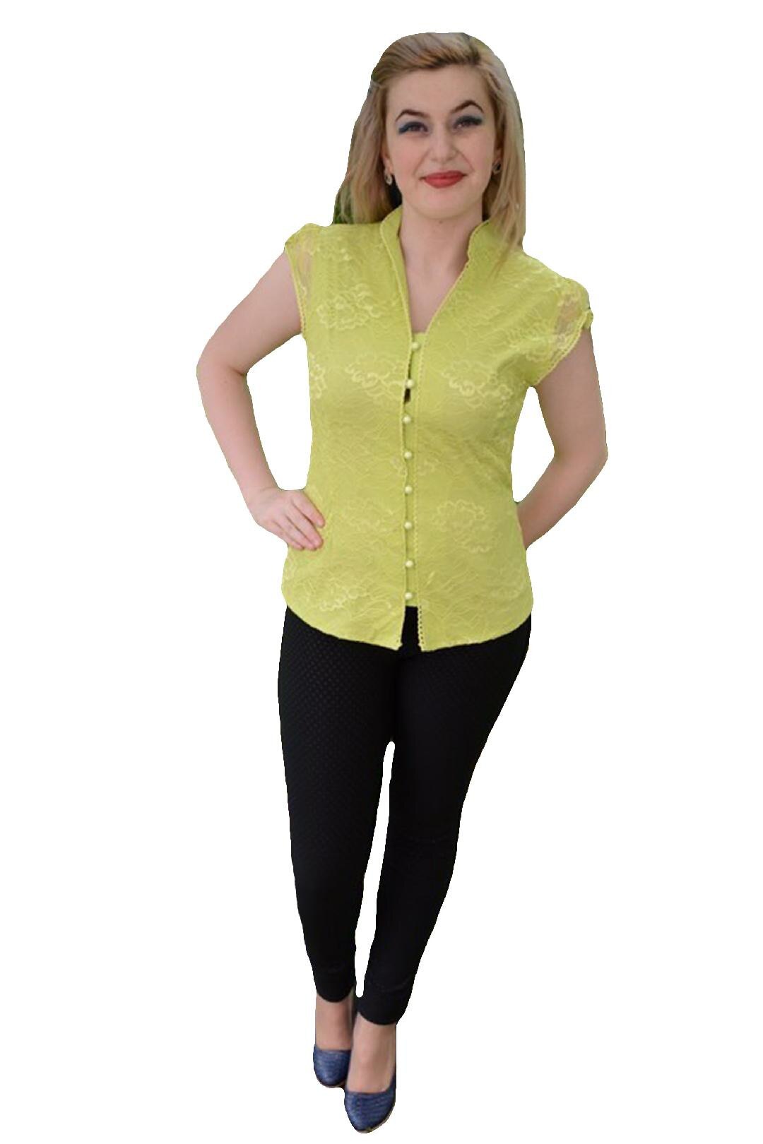 Camasa de primavara-vara cu dantela, D&J Exclusive, Verde deschis