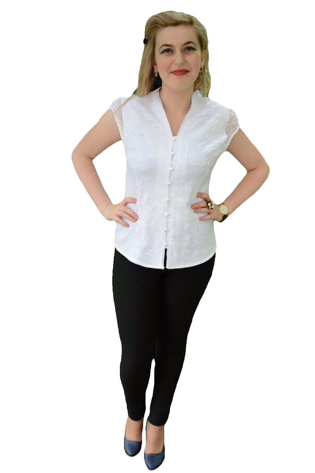 Camasa de vara cu nasturi si dantela, D&J EXclusive, Alb